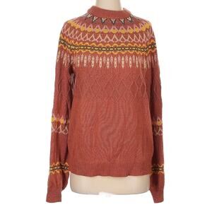 SAVANNA JANE fairisle chalet dramatic sleeves brown rust boho sweater sz S